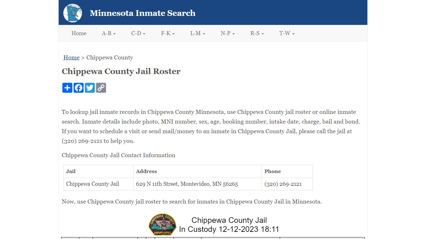 Chippewa County Jail Roster - Minnesota Inmate Search